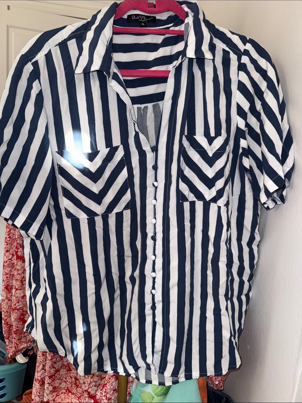 Velvet Heart Navy and White Striped Button Front Shirt